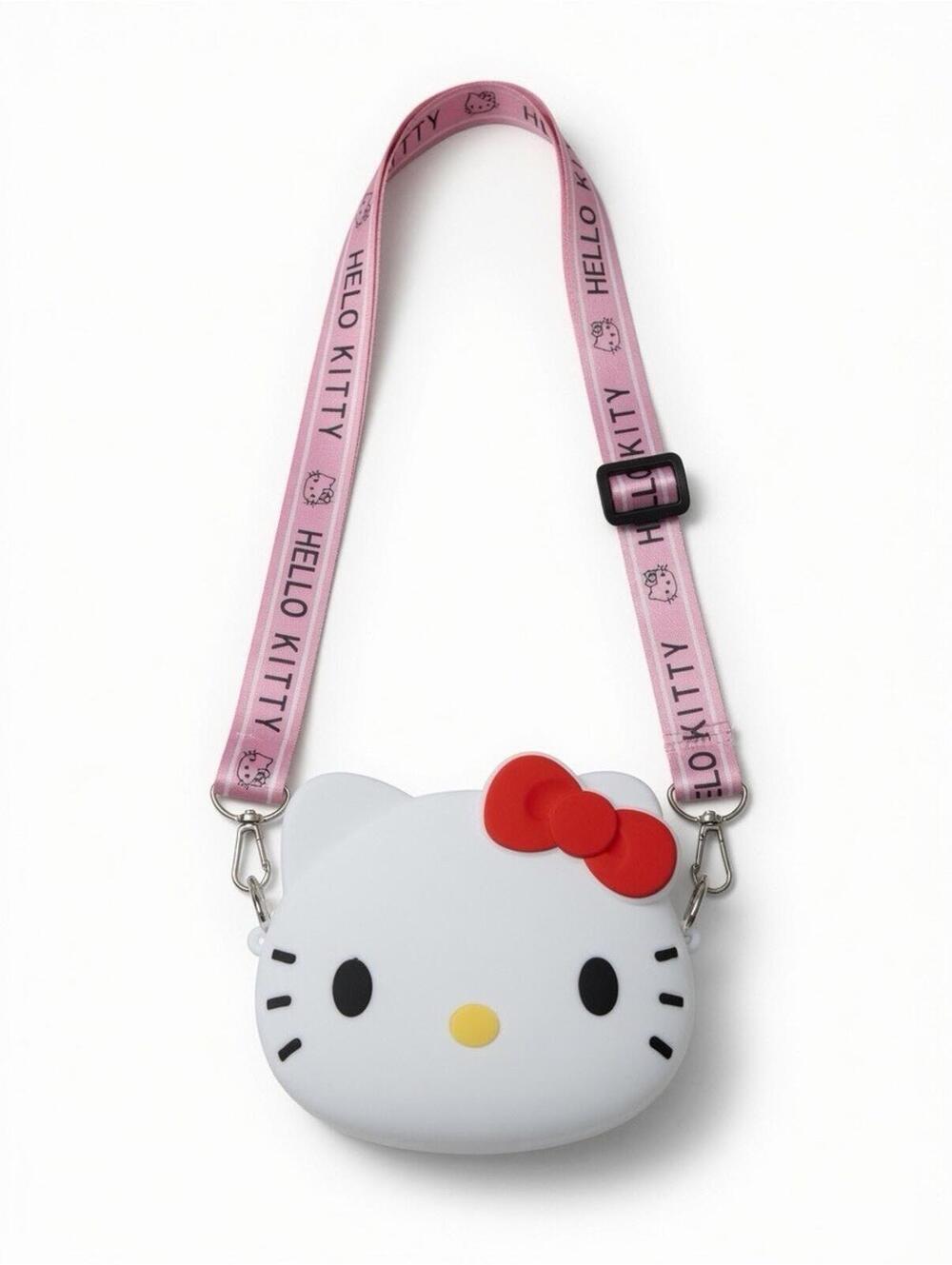 Hello Kitty Crossbody Bag - White Silicone Shoulder Pouch with Adjustable Strap